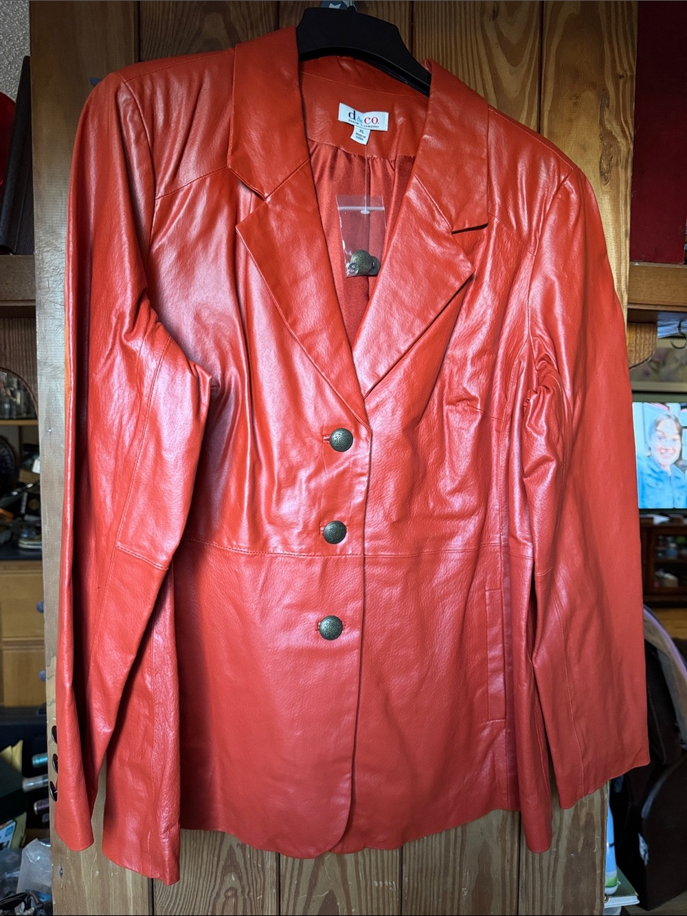 Denim&Co Burnt Orange Leather Button-Front Blazer